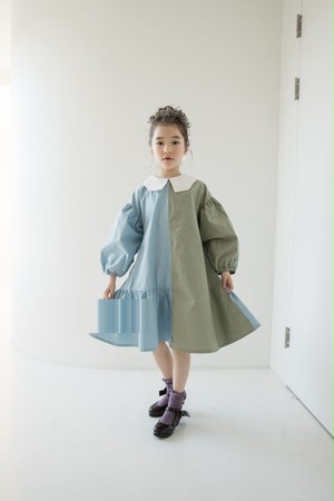 レトロ バイカラー ワンピース 女の子 子供 キッズ ボリューム袖 シフォン袖 フォーマルワンピース 長袖 子供ワンピース キッズドレス 子供服 ジュニア 結婚式 発表会 入園 卒業式 二次会 パーティー 送料無料 韓国レディース キッズファッション Londonbridge