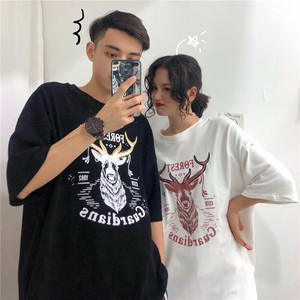 カップルコーデにも 大きな鹿プリント ビッグtシャツ 韓国レディースファッション通販 Krex ケーレックス