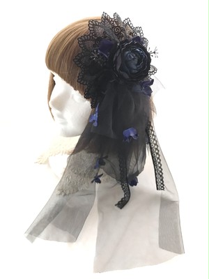 ヘッドドレス&コサージュ(BK×NV)