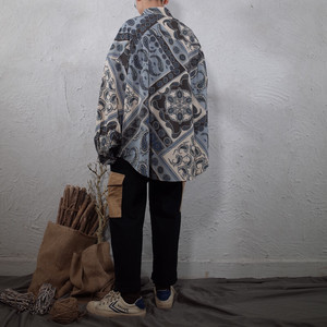 韓国メンズファッション レトロ 総柄 長袖 オシャレ ゆったり シャツトップス オーバーサイズ 送料無料 韓国メンズ服 流行プチプラ韓国 メンズファッション新作通販 Buy The World