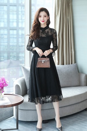 送料無料 ワンピース レースワンピース ドレス レース ドレスコード 大人 きれいめ エレガント 膝丈 ハイネック シースルー セクシー Op 141kj ワンピースコーデのお店 Flower Silhouette