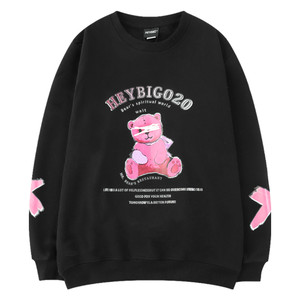 ユニセックス トレーナー メンズ レディース 袖プリント 眼帯クマちゃん ベアー プリント スウェット オーバーサイズ 大きいサイズ ルーズ ストリート Tbn Mamos マモス ストリートファッションならお任せ 韓国ファッションがお好きな方も要チェックです