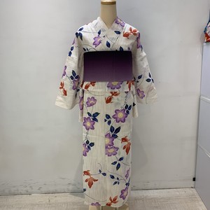 新品 浴衣 単品 フリーサイズ 生成り モーブ 金魚 変わり織り Tokyo135