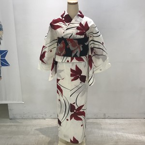 新品 浴衣 単品 フリーサイズ ボルドー 生成り 金魚 綿麻 Tokyo135