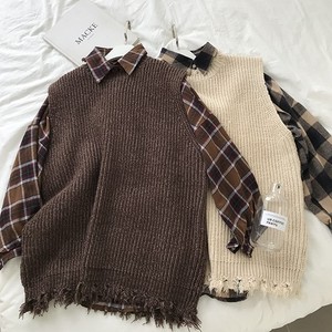 チェックシャツベストワンピースセット