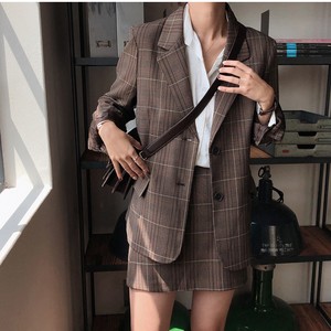 ブラウンチェックセットアップ 韓国ファッション通販 Nosweat