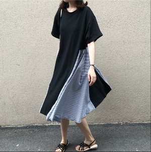 切り替えワンピース ロング ワンピース レディース ストライプ シャツ フレア シャツワンピース シンプルワンピース 夏 春 春夏 プチプラレディースファッション通販 Yboueki