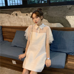 ボリュームメッシュ袖が可愛い半袖ワンピース 韓国レディースファッション通販 Krex ケーレックス