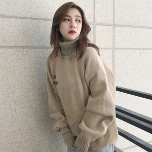 大きいサイズ韓国レディース 5878 重ね着風 メンズライク タートルネック ロゴ カジュアル オーバーサイズ プルオーバー トップス 送料無料 流行オルチャンファッション 人気のプチプラ韓国レディースファッション新作通販 Aliceholly