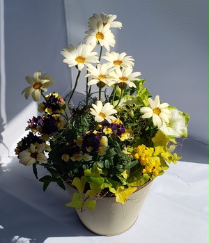 irodori からつ 四季の寄せ植え〜イエロー・オフホワイト系(小サイズ)〜※お花の種類・容器はお任せ下さい! irodori からつ 四季の寄せ植え〜イエロー・オフホワイト系(小サイズ)〜※お花の種類・容器はお任せ下さい!