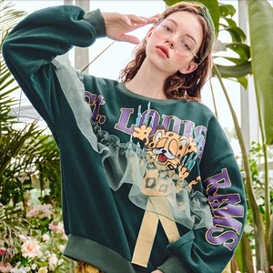 ガーリー系 フリルが可愛い長袖セーター カジュアル こなれ感 原宿系 リボン ラウンドネック 春 お出かけや女子会にも 街角のカフェテラス