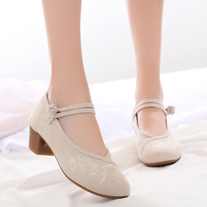 Jingchengシリーズ 刺繍靴 手作り靴 チャイナ靴 中国風靴 中国風ボタン 唐装漢服シューズ 民族風 レトロ チャイナドレス靴 Elegant