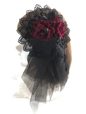 ヘッドドレス&コサージュ(BK×RD)