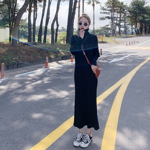 冬新作 レディース 選べる着丈2種類 110cm 1cm ワンピース ロング ニットワンピース 冬 ロングワンピース 長袖ワンピース Iライン ワンピース スリムワンピース 細見えワンピース リブニットワンピース タートルネック レディース ブラック 黒 アイボリー P7132 Kirari