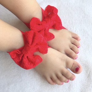 レースビッグリボン レッド ベアフットサンダル ベビー キッズ用 足飾り Little Sweetheart Australia