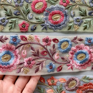 カラフルチュール花刺繍スパンコールリボン Dua アクセサリーパーツショップ