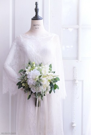 オーダーメイド Bタイプ クラッチブーケ ナチュラルラウンド アーティフィシャルフラワー造花のウェディングブーケ Relish