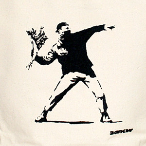 バンクシー Banksy 花束 を投げる男 キャンバストートバッグ Tote10 Banksy Flower Oguoy Destroy It Create It Share It