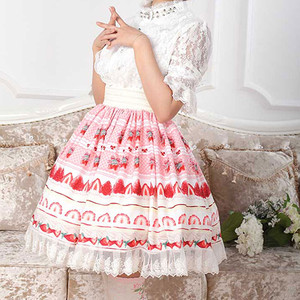 ロリィタプリントピンクストロベリーハイウエストスカート Black Lotus