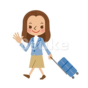 イラスト素材 スーツケースを引いて歩く若い女性 ベクター Jpg