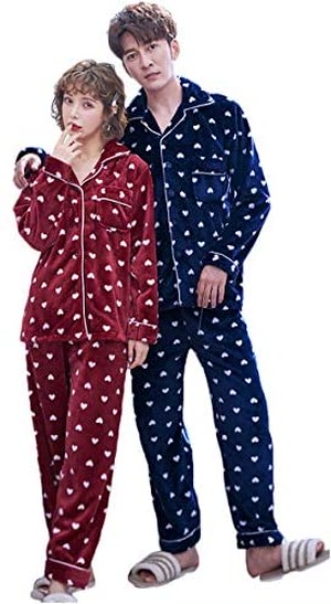 Jpcs 部屋着 前開き パジャマ レディース ふわもこ 上下セット ルームウェア もこもこ ペア パジャマ カップル パジャマ ペアルック 寝間着 秋冬ルームウェア お揃い ハート フランネル パジャマ Az Japan Classic Store