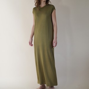 Nu 吊り編みシルクニット ロングワンピース Olive 腰ベルト無し Basara