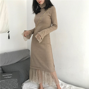 タートルネック 重ね着風レースロングワンピース W1 A1 44 Aelee