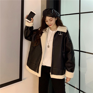 送料無料 レザー ジャケット もこもこアウター ボアブルゾン かわいい おしゃれ 韓国 ファッション ジャケット ブルゾン アウター コート レディース コーデ ショート丈 ボア レザー スタンドカラ オーバーサイズ ゆったり もこもこ ジッパー 襟付き 長袖 ポケット