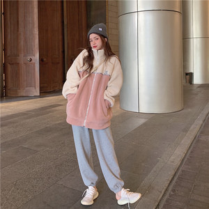 バイカラーボアブルゾン スウェットパンツコーデ 韓国ファッション通販 Nosweat