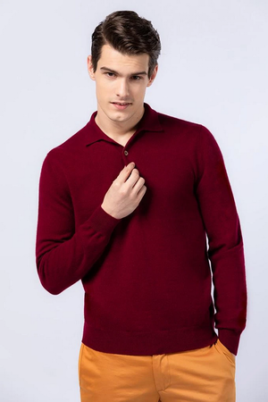 Gobi Cashmere 1 18 019wa ゴビカシミヤ メンズ ハイゲージポロセーター ワインレッド Gobi Cashmere Japan 公式オンラインショップ