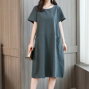 送料無料 リネンワンピース 大きいサイズ ナチュラル 半袖 ラウンドネック おしゃれ カジュアル 大人可愛い お出かけ デート 普段使い デイリー 着回し Op 316iu Imagibune
