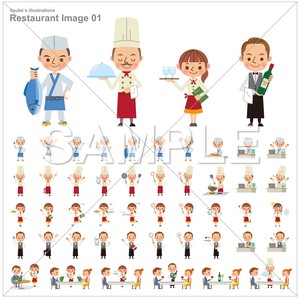 イラスト素材 飲食店スタッフのポーズセット ベクター Png Jpg ダウンロード版 8sukeの人物イラスト屋 かわいいベクター素材のダウンロード販売