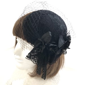 カクテルハット・レース(漆黒/薔薇リボン)