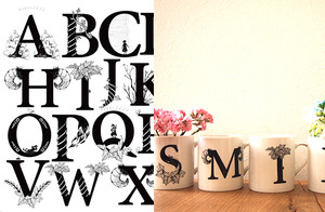 イニシャルアルファベット転写紙 A3サイズ ポーセリンアート用転写紙イニシャルマグ ポーセラーツ転写紙販売 Sonchic ソンシック Cherrys Sc