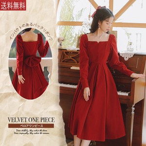 ベルベット ワンピース パーティー ドレス ベロア 膝下丈 Mitchie Mary