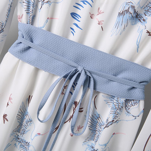 籬笆シリーズ チャイナワンピース 鶴 つる 花柄ワンピース 中華服 漢元素 Vネック 大きいサイズ Elegant