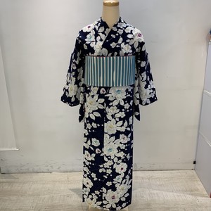 新品 浴衣 単品 フリーサイズ ネイビー 牡丹 梅 変わり織り Tokyo135