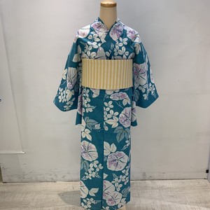 新品 浴衣 単品 フリーサイズ 浅葱 朝顔 変わり織り Tokyo135