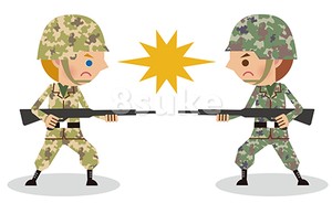 イラスト素材:敵対・戦闘する兵士のイメージ03(ベクター・JPG) | 8sukeの人物イラスト屋:かわいいベクター素材のダウンロード販売