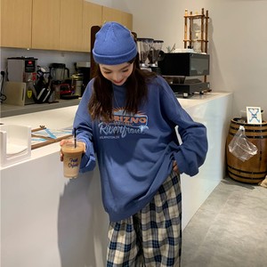 オーバーサイズヴィンテージプリントトレーナー チェックパンツコーデ 韓国ファッション通販 Nosweat