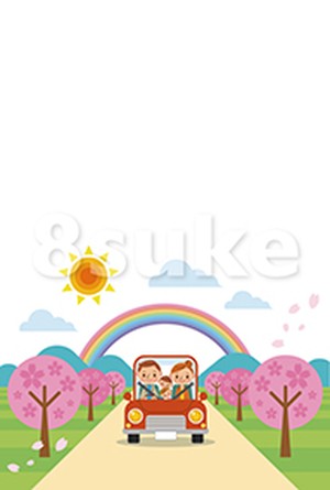 イラスト素材 ドライブを楽しむ家族 春 ベクター Jpg 8sukeの人物イラスト屋 かわいいベクター素材のダウンロード販売