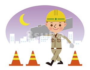 イラスト素材 建材を運ぶ土木作業員 夜間背景 ベクター Jpg 8sukeの人物イラスト屋 かわいいベクター素材のダウンロード販売