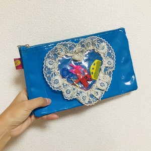 ハートのヒラヒラおもちゃポーチ(ブルー)