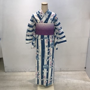 新品 浴衣 単品 フリーサイズ ターコイズ ストライプ  鞠 綿麻 Tokyo135