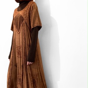 Vintage Brown India Rayon Dress ブラウンインド刺繍レーヨンワンピース Sugar Spun Sister Vintage Used