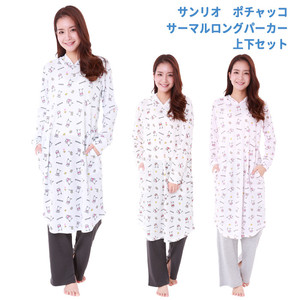 送料無料 サンリオ ポチャッコ サーマル ロング パーカー セットアップ 上下セット 長袖 薄手 春夏 フード レギンス ワッフル キャラクター ルームウェア レディース 部屋着 パジャマ ねまき 寝間着 おうち着 ぽちゃっこ ギフト プレゼント リラックス ウェア S Sz 6h704
