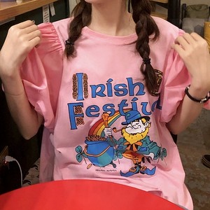 パフスリーブ レトロイラストtシャツ ２type Aj 90 Yangjali