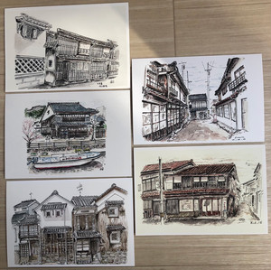 線細ペン画家「森井裕子さん」の城下町シリーズ5枚セットB 線細ペン画家「森井裕子さん」の城下町シリーズ5枚セットB