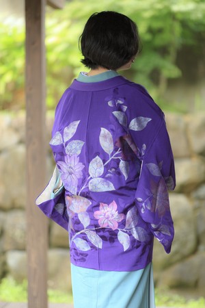 レトロな紫に花柄 羽織 レトロな紫に花柄 羽織
