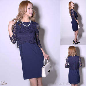 パーティードレス 12 960 8 6 税込 2色展開 結婚式 袖あり 膝丈 黒 ネイビー ドレス Ma 538 Dress Shop Make Cat Black ドレスショップメイクキャットブラック